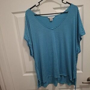 Tommy Bahama Size XL Two-Tone Blue Stripes‎ Short Sleeve Striped Top